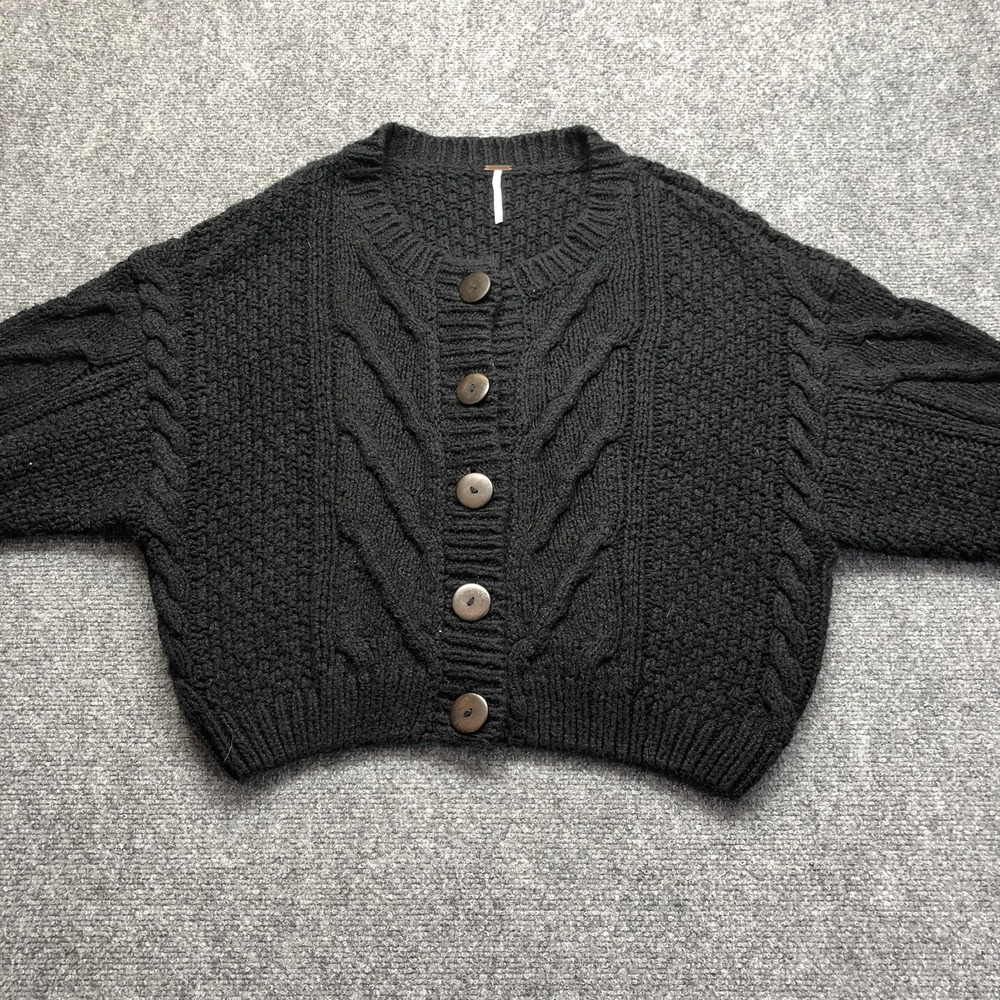 Free People Black Cable Knit Cropped Cardigan - Picture 2 of 8